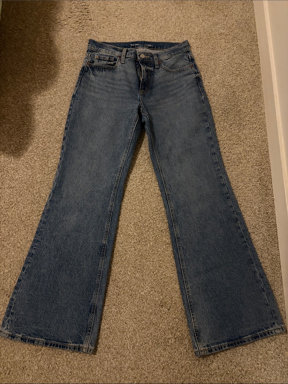 Mid-Rise Loose Boot Cut Women's Jeans - Blue